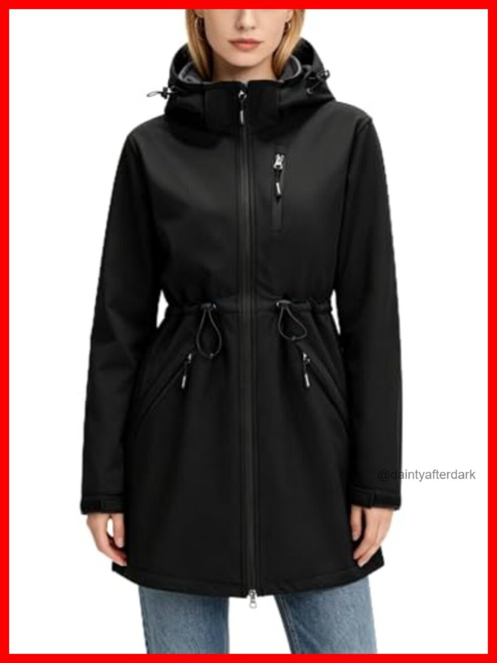 Women's Softshell Jacket Lightweight Long Rain Coat Hooded Waterproof Windproof